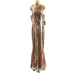 Lulu's Sequin Rose Gold Maxi Dress Halter Top Mermaid Gown Size XL - NWT